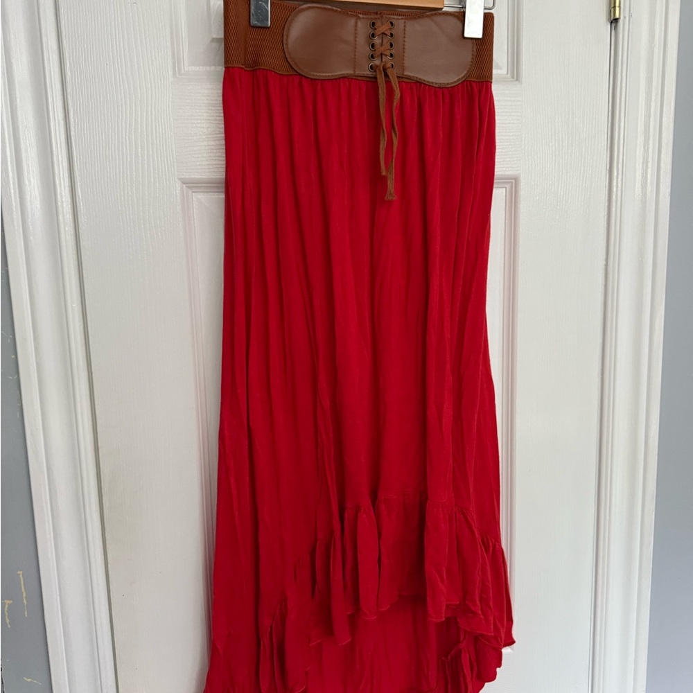 Red Women's Skirt with Brown Waistband
